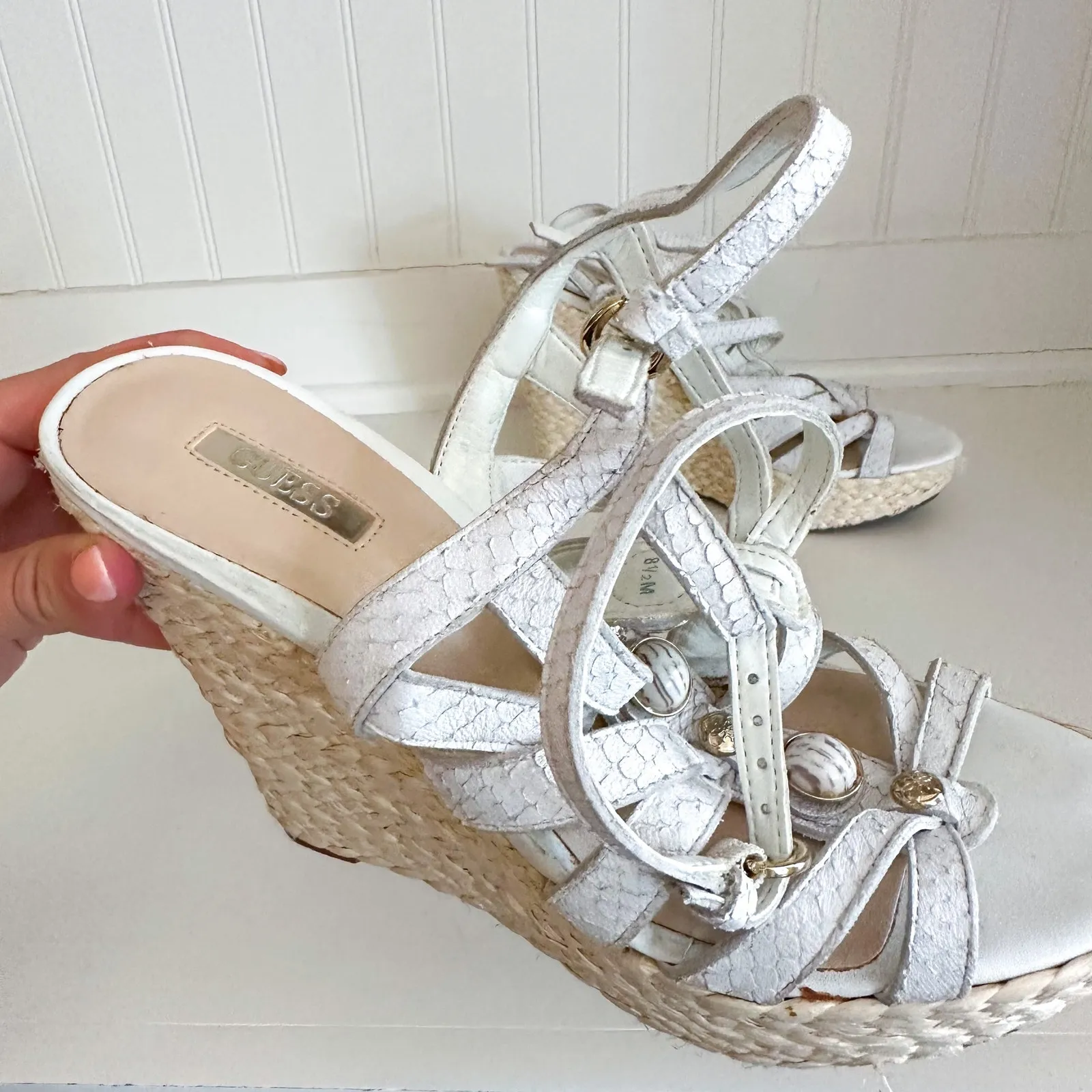 Guess White Wedge Sandals - Image 2