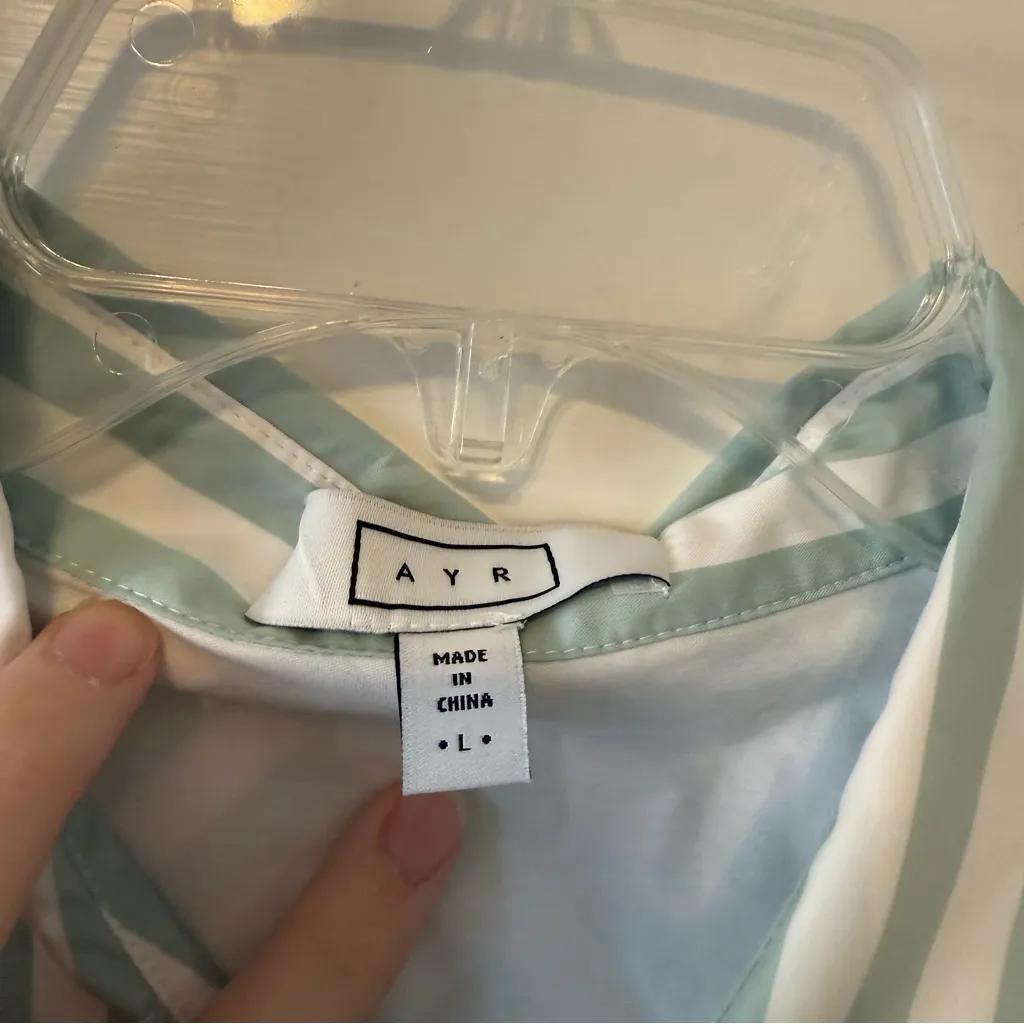 AYR  Green & White Striped The Deep End Button Down Shirt Size Large - Image 4