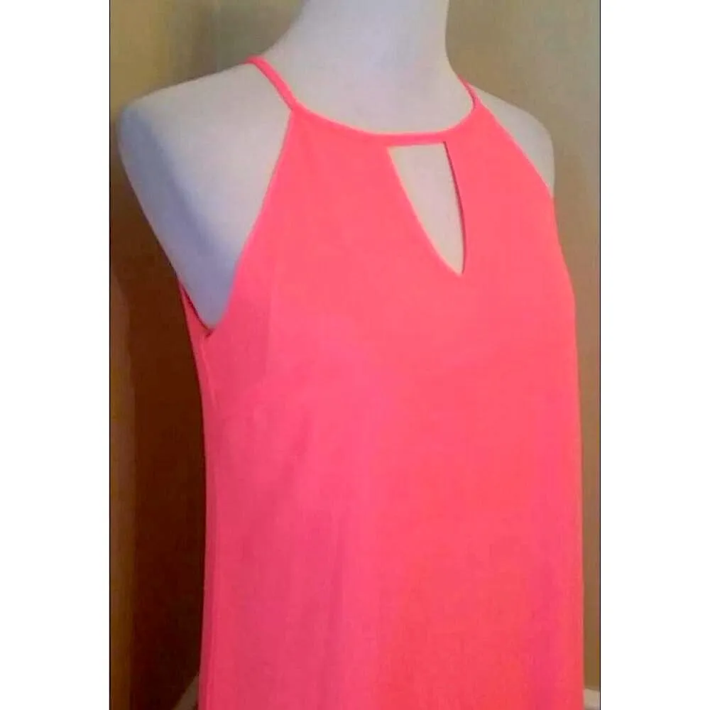 NEW ModCloth Pink Owl Bright Coral Pink Blue Trim Cutout Halter Mini Dress S - Image 3