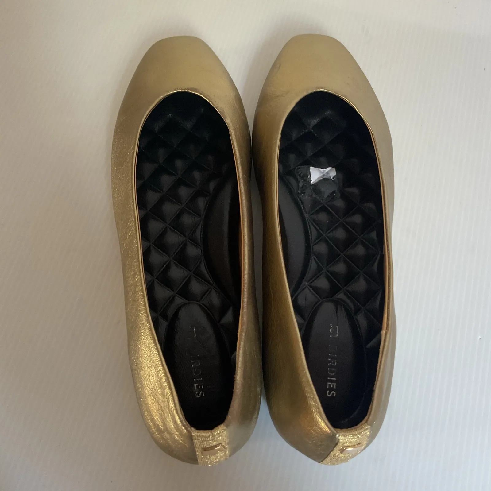 Birdies Gold Leather Flats Women’s Size 7.5 Square Toe Quilted Insole Comfort - Image 5