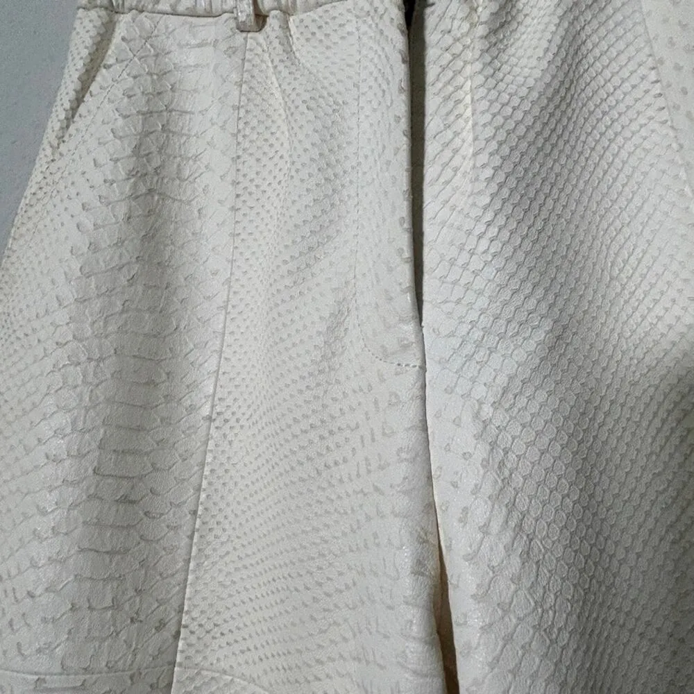 Yigal Azrouël 100% Lamb Leather Croc Embossed Pants Luxury Winter White Size 4 - Image 7