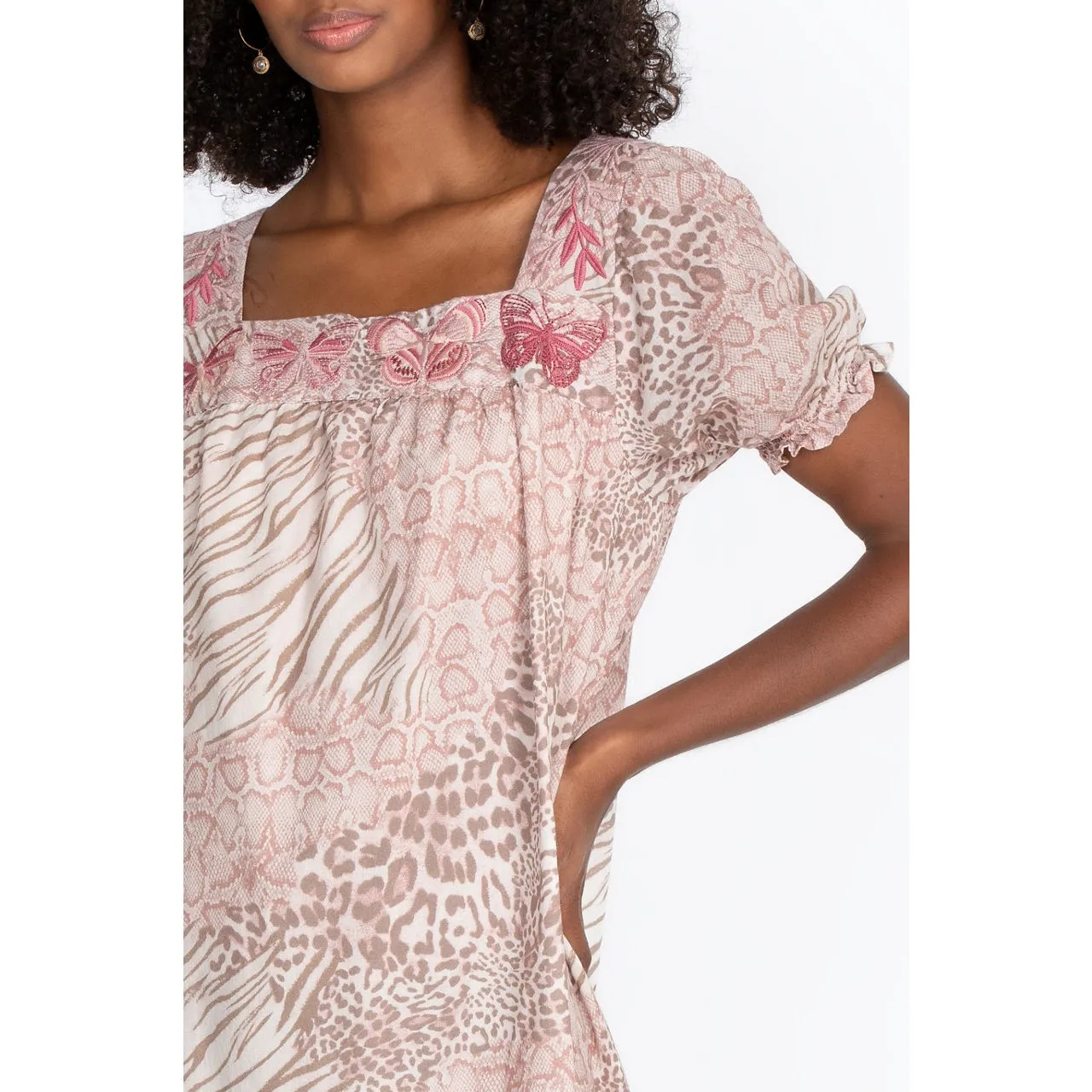 Johnny Was Jayla Square Neck Park Dress Size XL Pink Animal Print Embroidered - Image 13