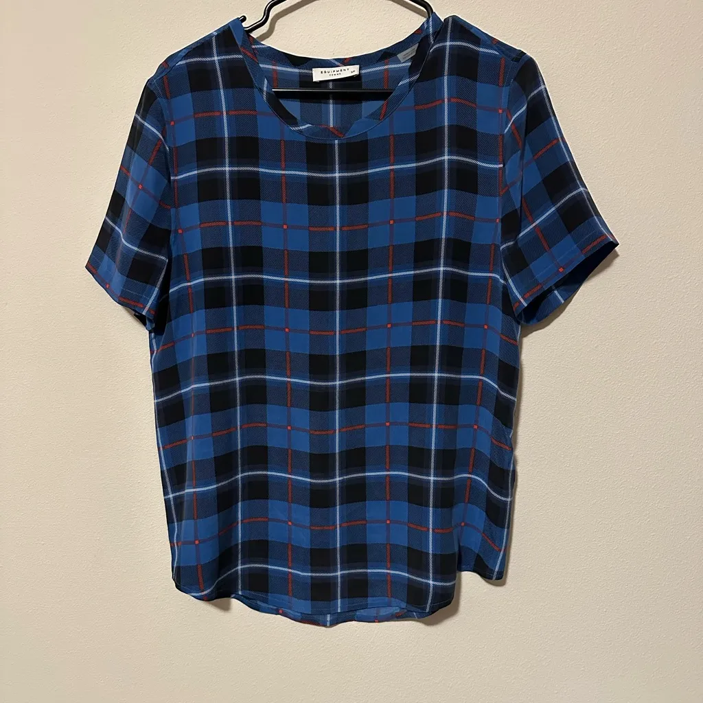 Equipment Femme Kurt Plaid Riley Silk‎ Tee blouse Blue Size S designer oversized - Image 6