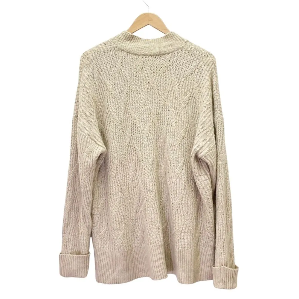 Fat Face Heidi Jumper Oatmeal Mockneck Cable Knit Patch Pocket Sweater Size 12 Tan - Image 4