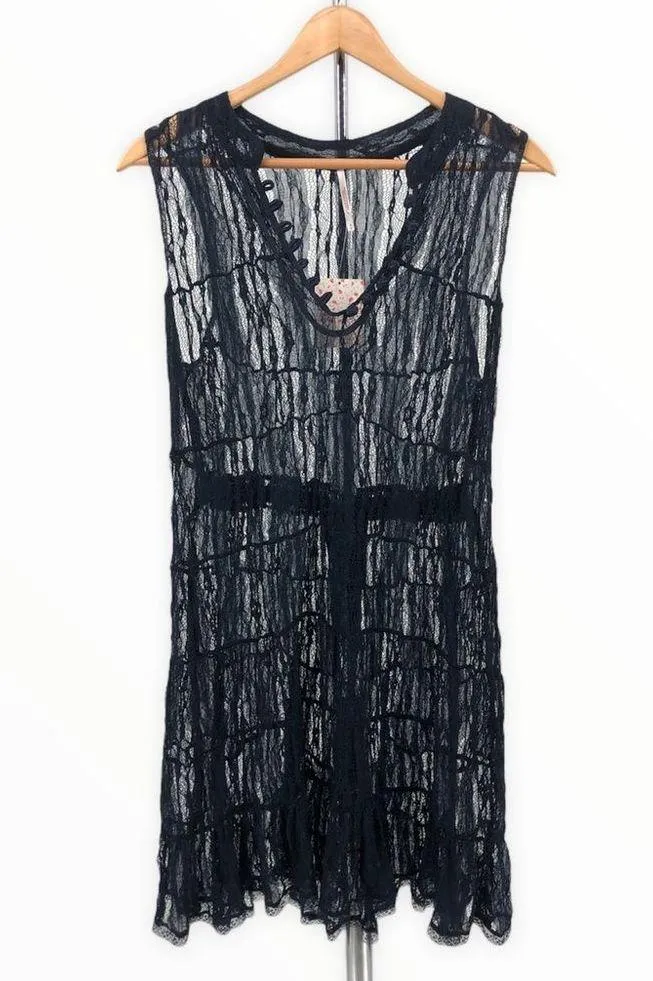 Free People Navy Sheer Lace Bow Back Minidress NWT - Image 2