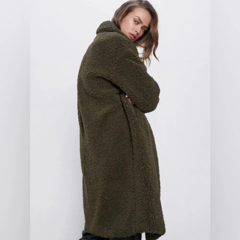 Zara Cozy Faux Fur Teddy FLEECE Coat Jacket w/ Lapel Collar Brown Size S NEW - Image 6