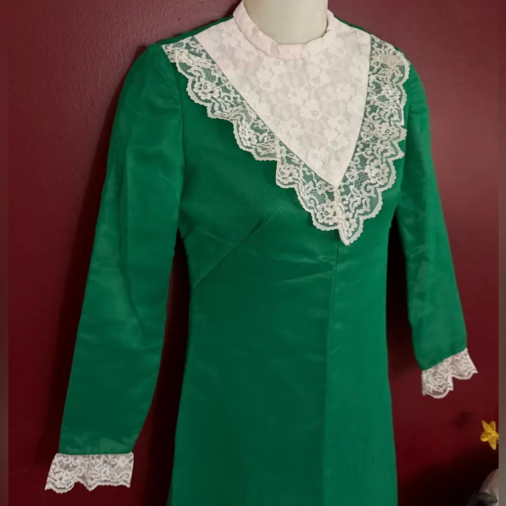 70s lace collar dress Green - Image 5