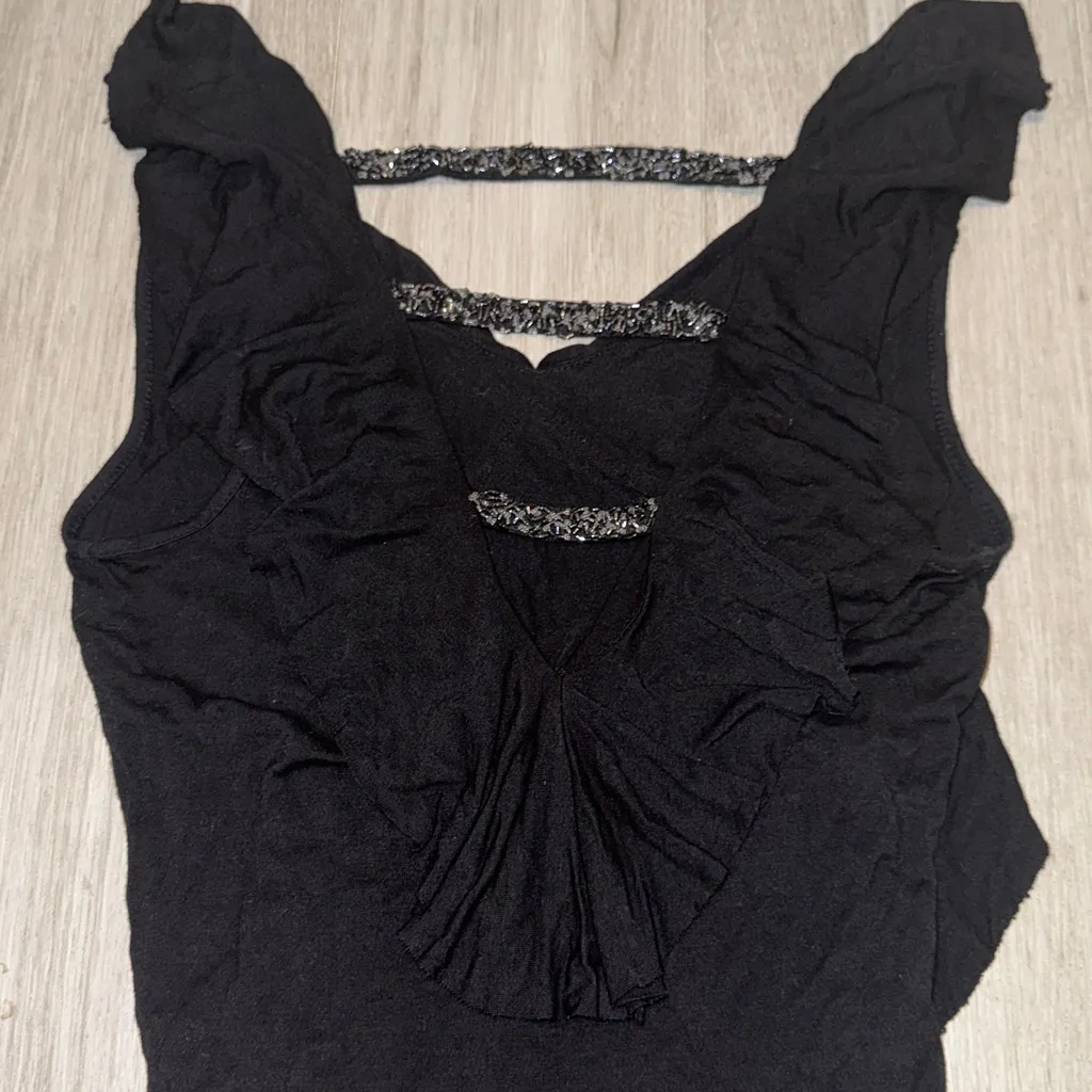 Beaded Ruffle Top Black - Image 3