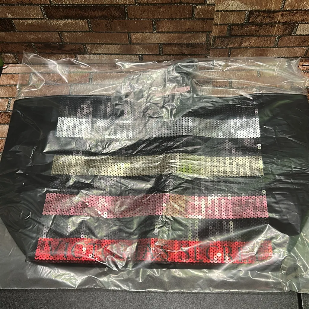 Victorias Secret Sequin Stylish Black and Multicolor Tote Bag - Image 10
