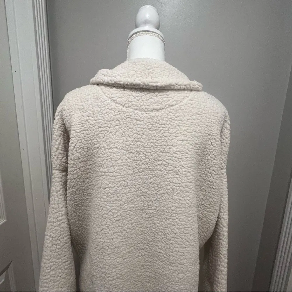 Aerie Sherpa half button sweater with pockets women's size large oversized fit - Image 12