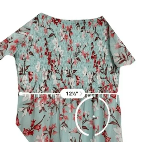 As U Wish Green Floral Chiffon Smocked Asymmetrical‎ Dress LARGE Cottage Flowy - Image 8