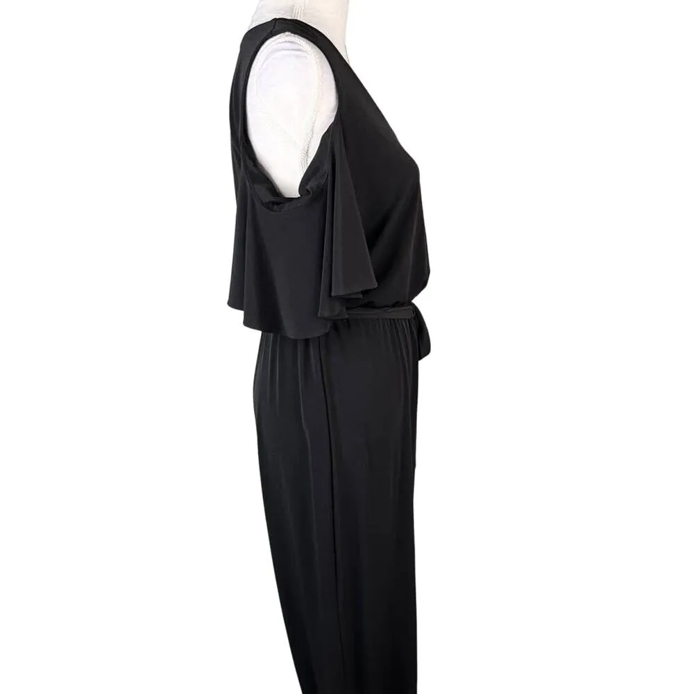 Calvin Klein Jumpsuit 8 Black Cold Shoulder Stretch Belt V-Neck - Image 12