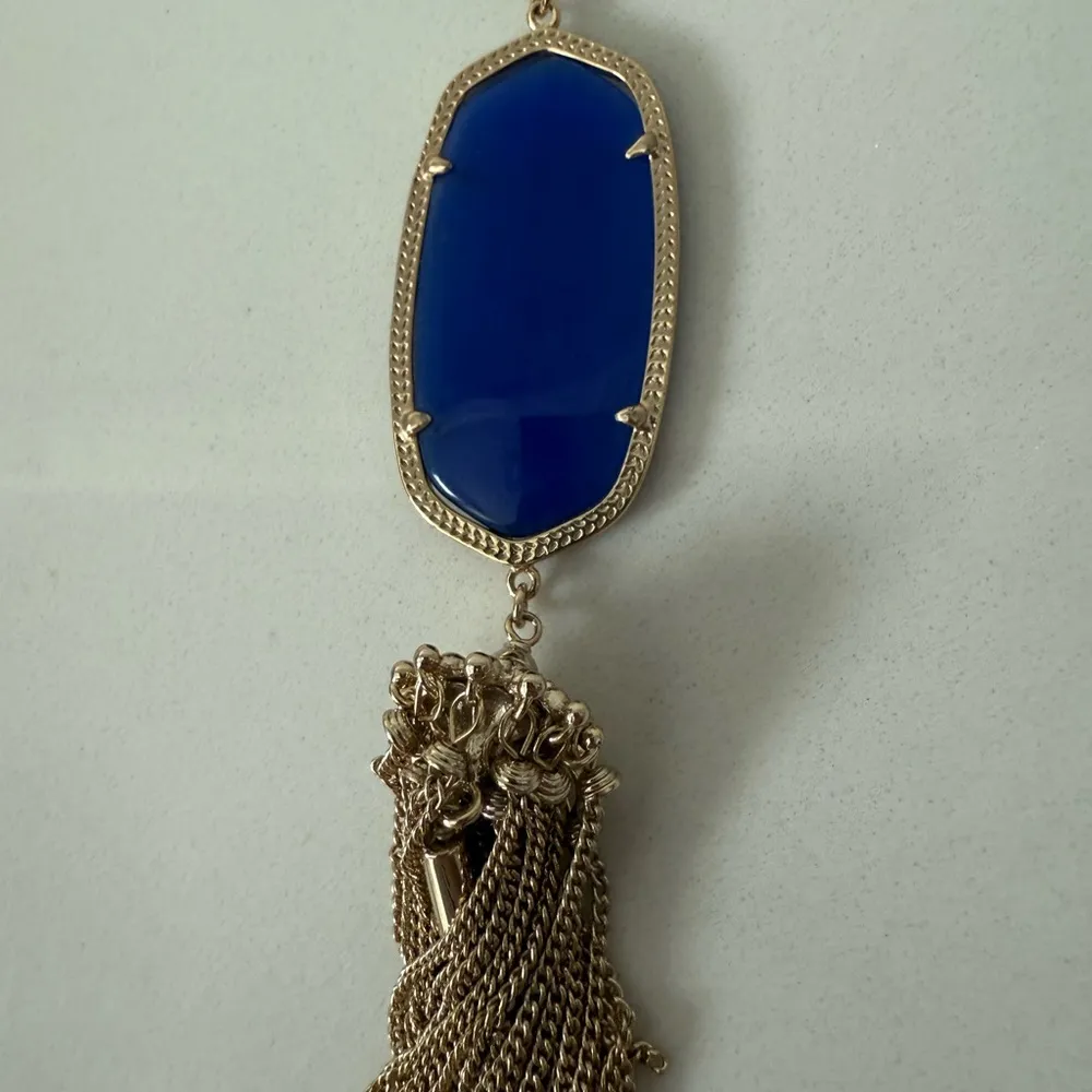 Kendra Scott Rayne Cobalt Blue Cat's Eye Pendant
Gold Tassel Long Necklace - Image 5