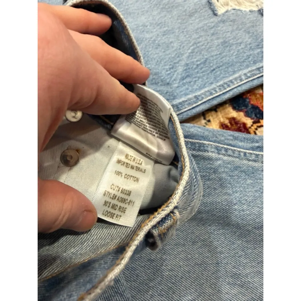 AGOLDE 90s Mid Rise Loose Fit Distressed Jeans Light Wash Size 22 - Image 6