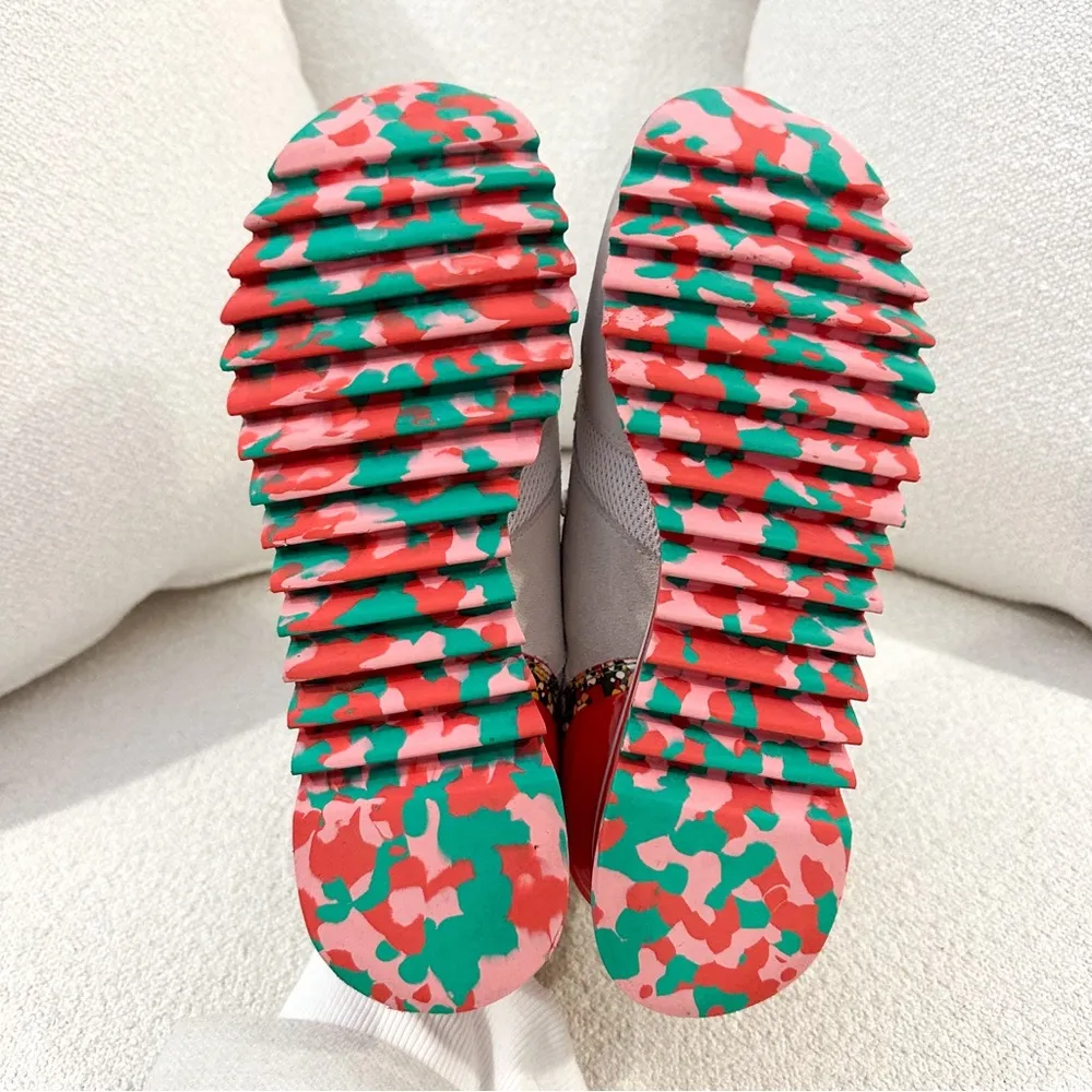 Tory Burch Festival Sawtooth Logo Trainer Sneaker suede cream red sz 8 - Image 8