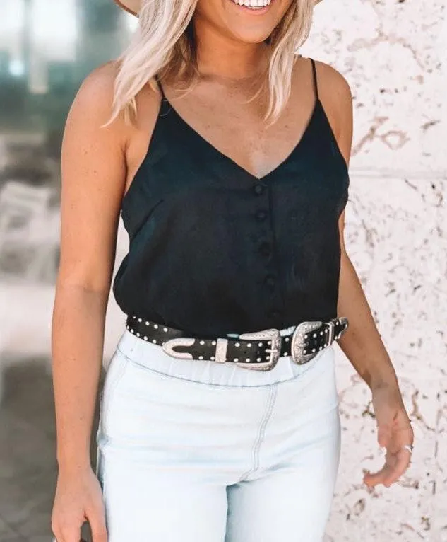 Boutique Black Button Tank - Image 2