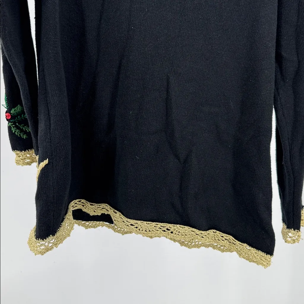 KIKIT Black Sweater with Teddy Bear Christmas Tree Design cowl neck L metallic Size L - Image 11