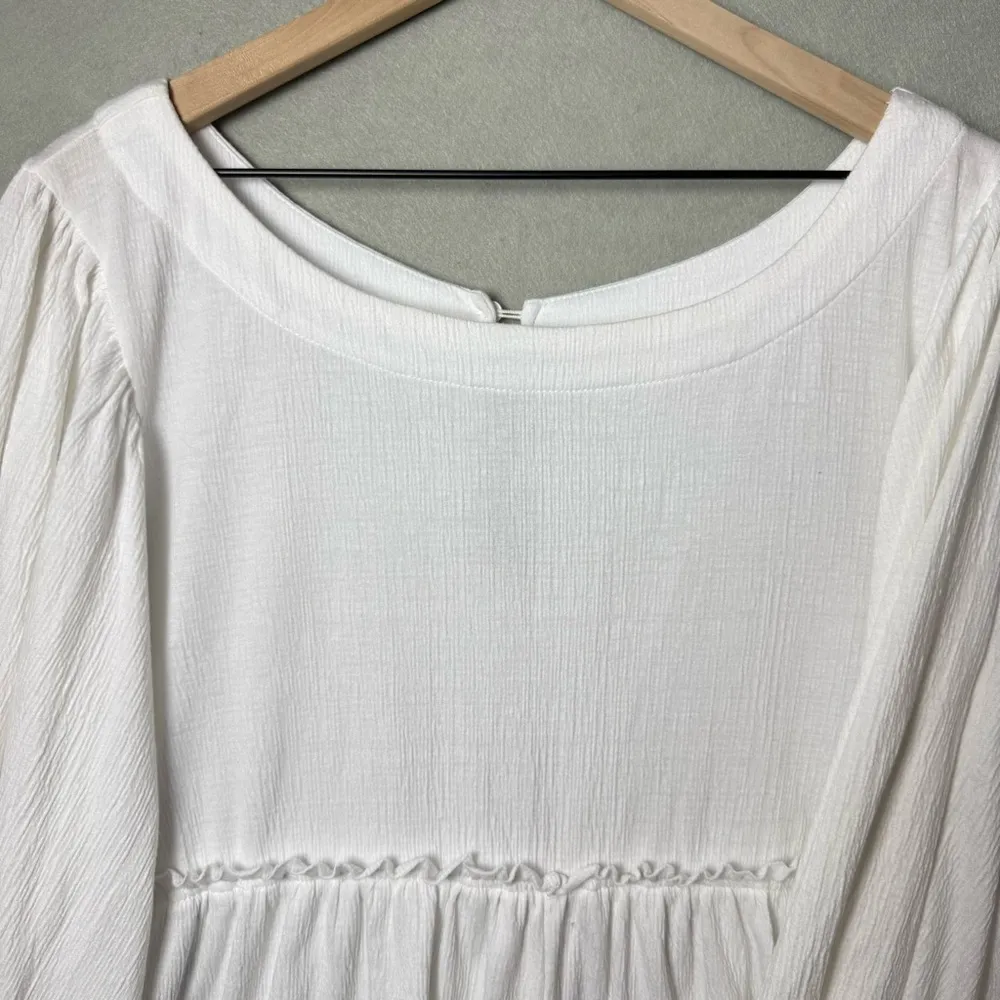 Mable Womens Romper Outfit White Balloon Sleeve Minimalist Coastal Casual size L Size L - Image 4