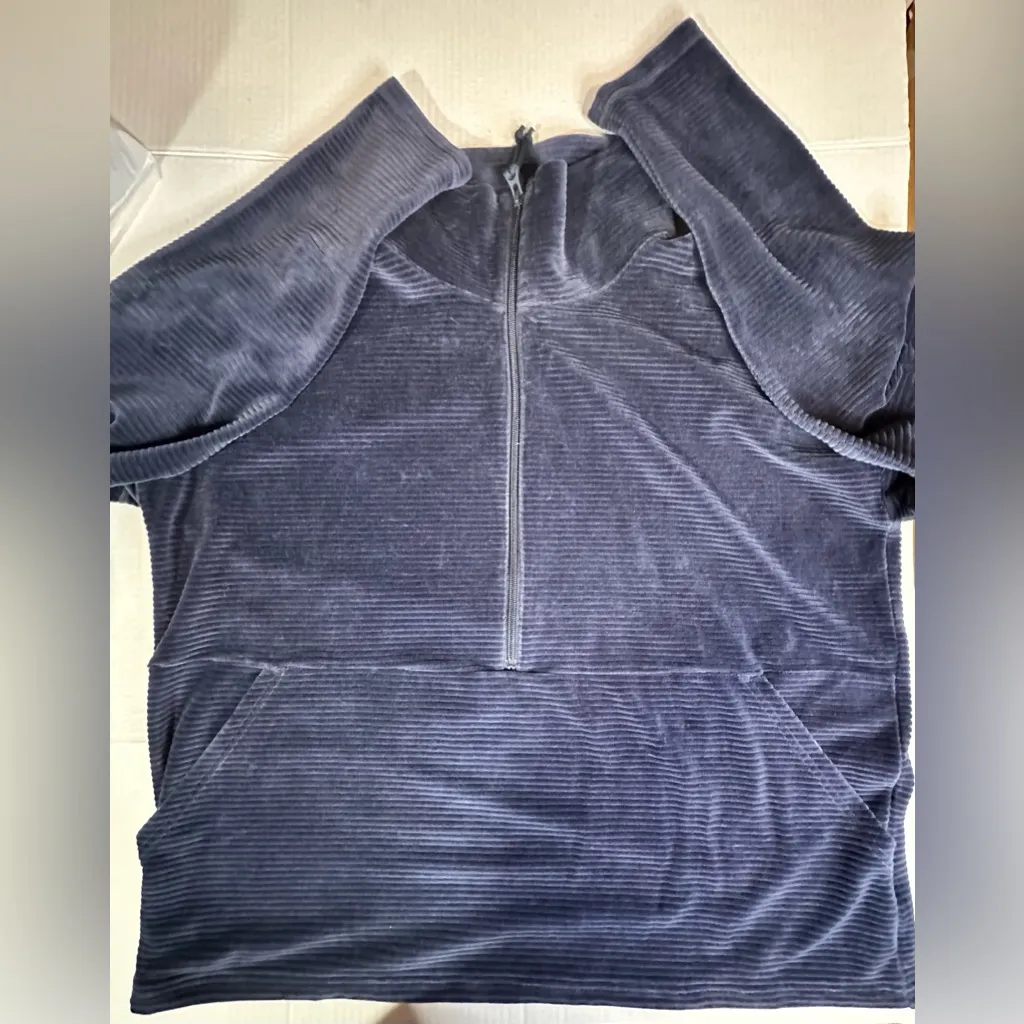 LL Bean Blue Loose Turtle Neck 3/4 Zip Up Kangaroo Pocket Ribbed Sweater XL - Image 7