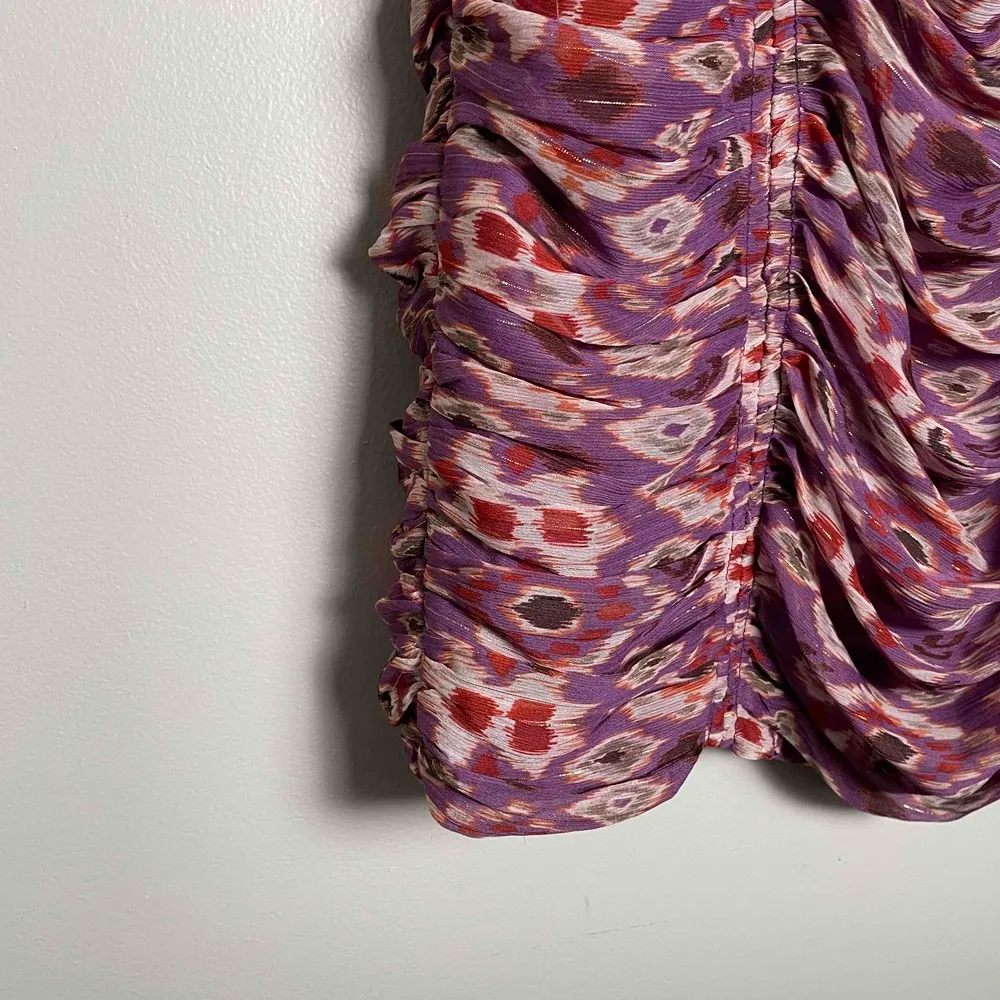 Zara Womens Peacock Spaghetti Strap Ruched Knot Detail Gold Shimmer Mini Dress S - Image 2