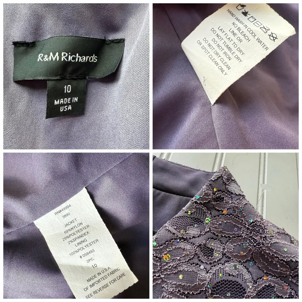 R & M Richards Lace Floral Jacket Purple Size 10 NWOT Mesh Sequins Formal Lilac - Image 6