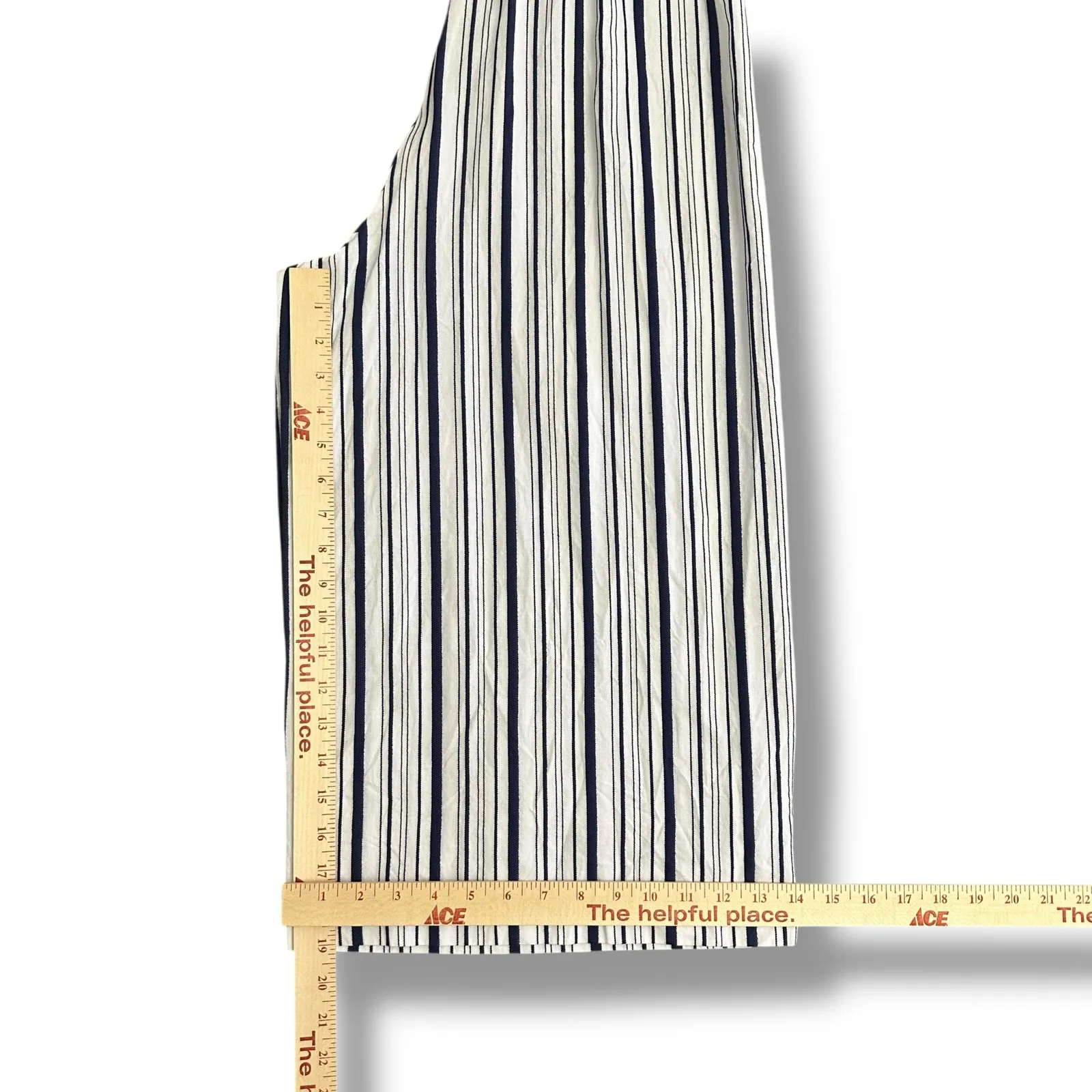 ELLE Women’s Striped Jumpsuit L Navy White Belted Wide Leg Cropped Summer Outfit - Image 5