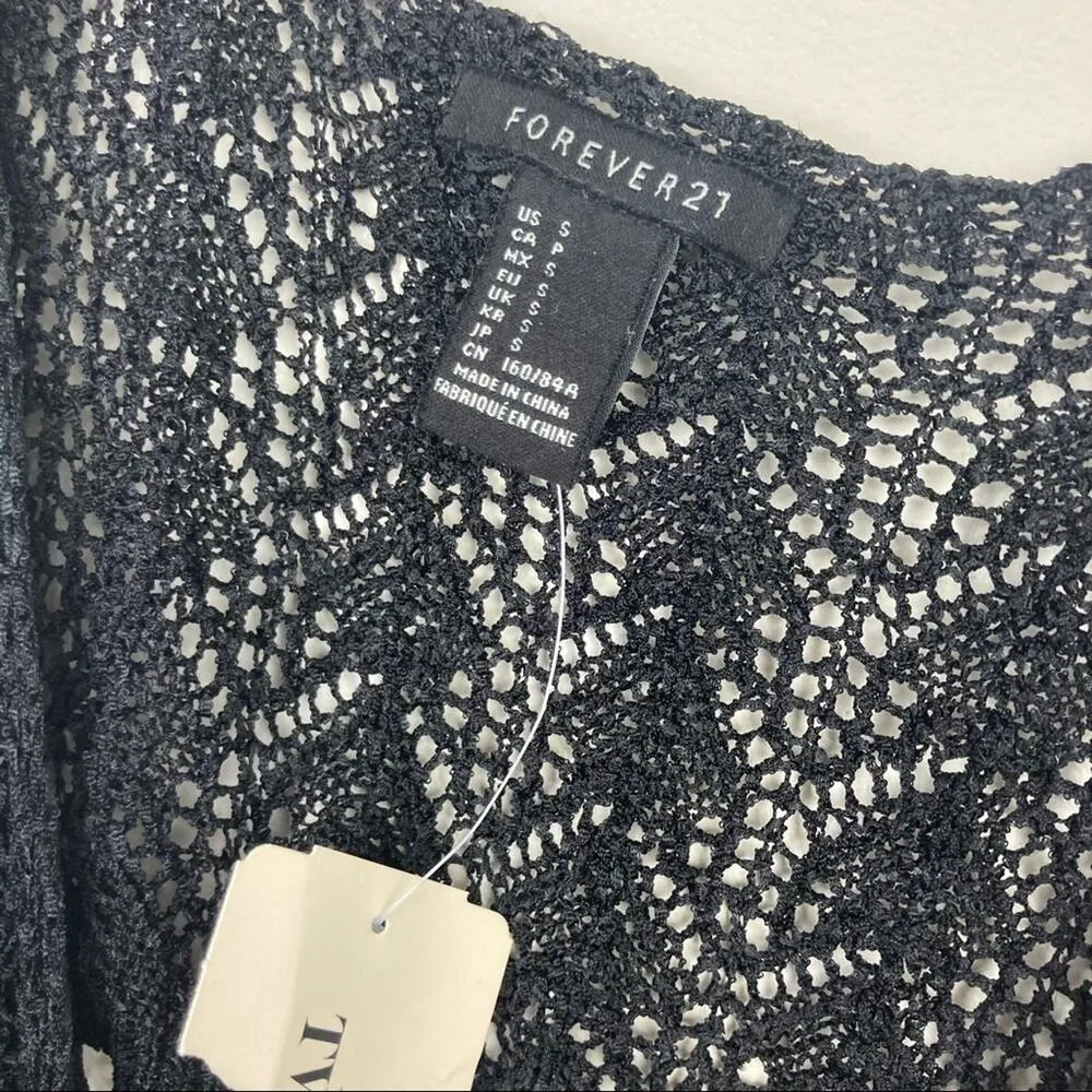 Forever 21 Los Angeles Black Fringe Open Knit Tank Top Sz S - Image 2