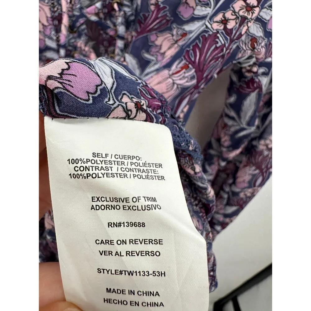 Taylor & Sage Purple Floral Long Sleeve Blouse Cut Out Front Tie Detail Women M - Image 7