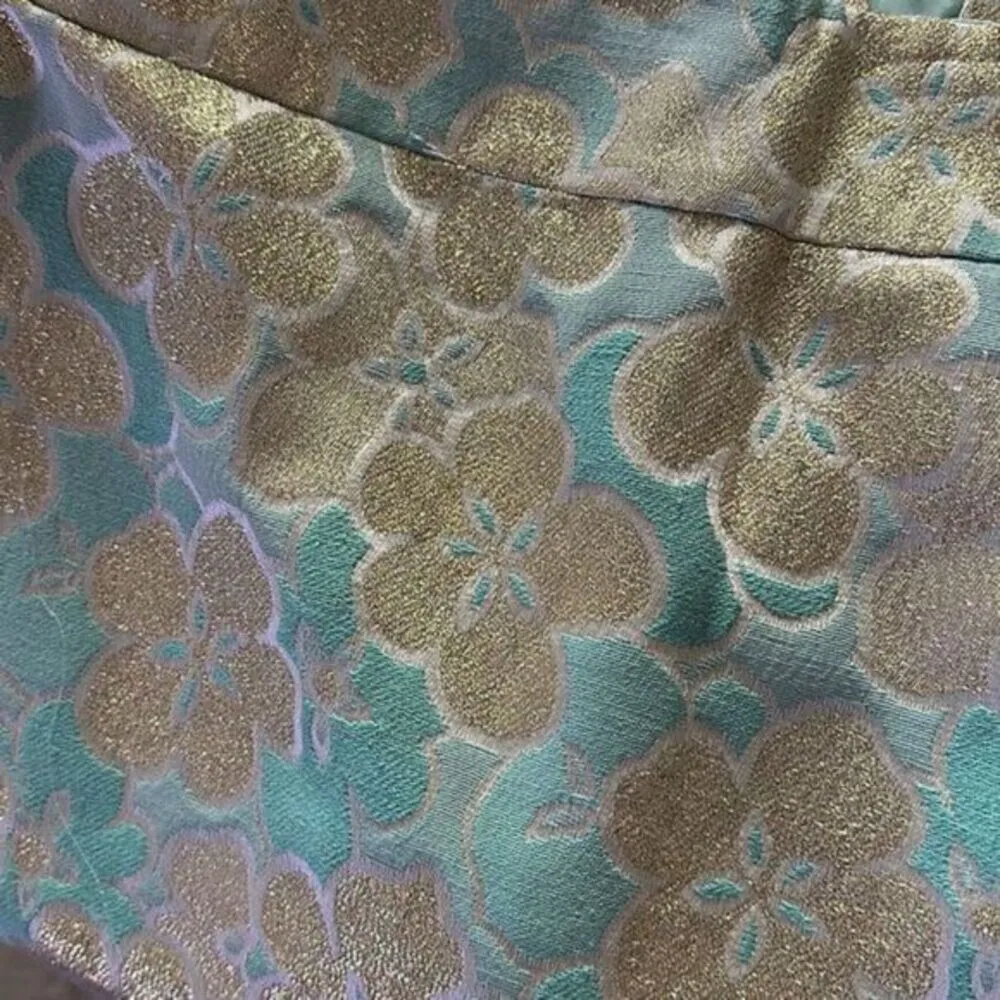 Antonio Melanie Metallic Pencil Skirt Women’s Size 0 Teal Gold Floral‎ Brocade - Image 8