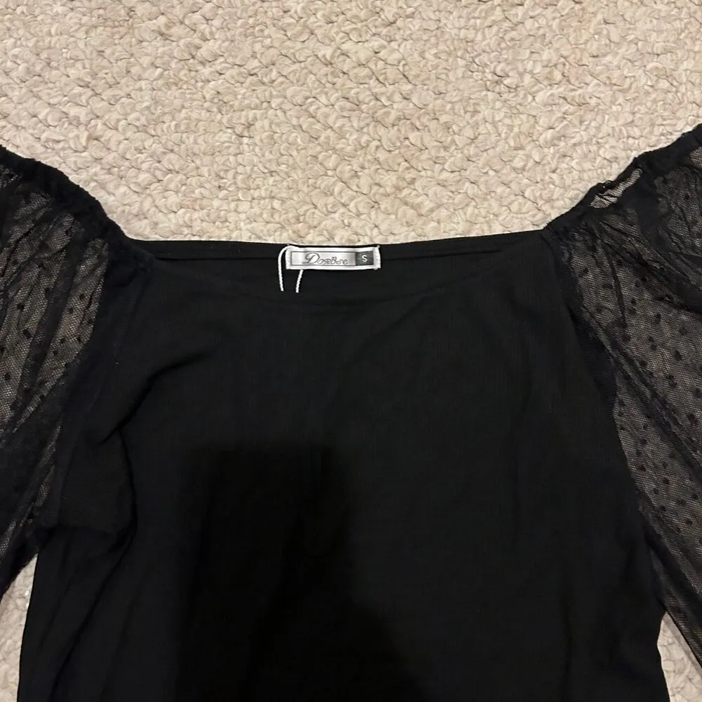 Dorose NWT Black long sleeve sheer shirt women size small wimsigoth - Image 2