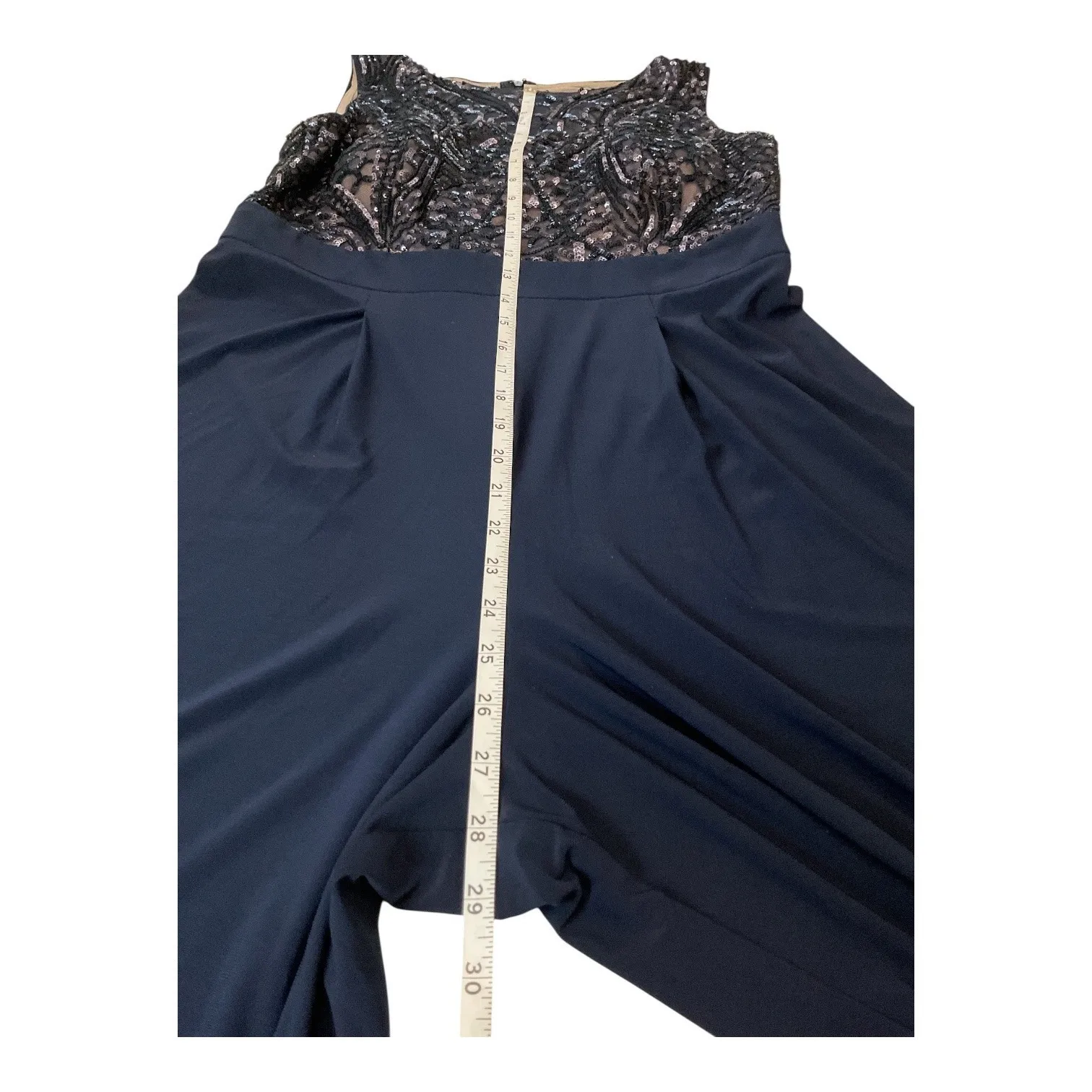 R&M Richards Petite Black Sequin Lace Overlay Wide Leg Jumpsuit Women's 12P - Image 8