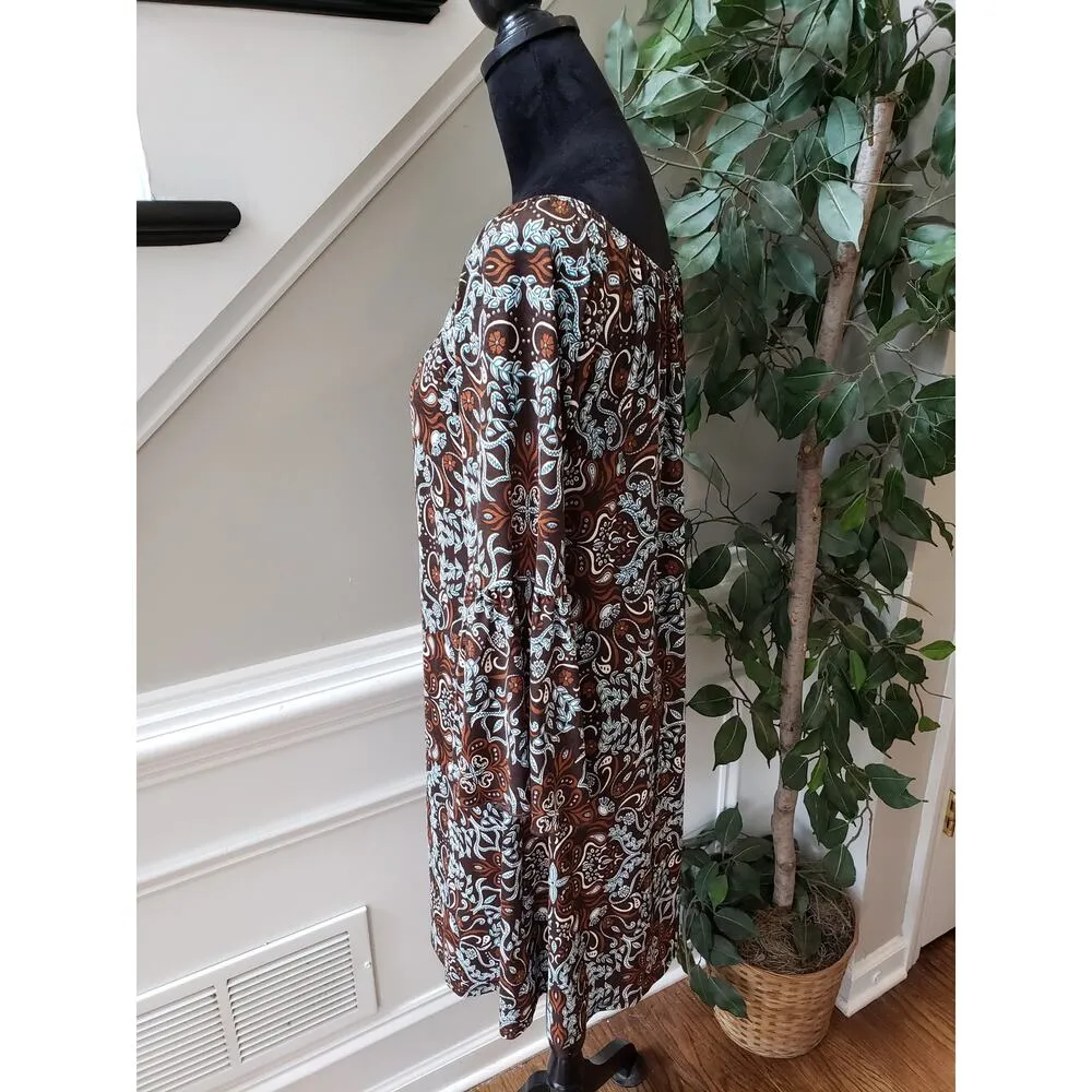 Honeyme Sheath Dress Womens Size Medium Brown & White Long Sleeve Boat Neck - Image 13