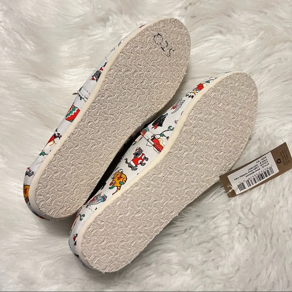 Toms Belmont Holiday Cats Shoes All over print Light gray size 8.5 Christmas - Image 6