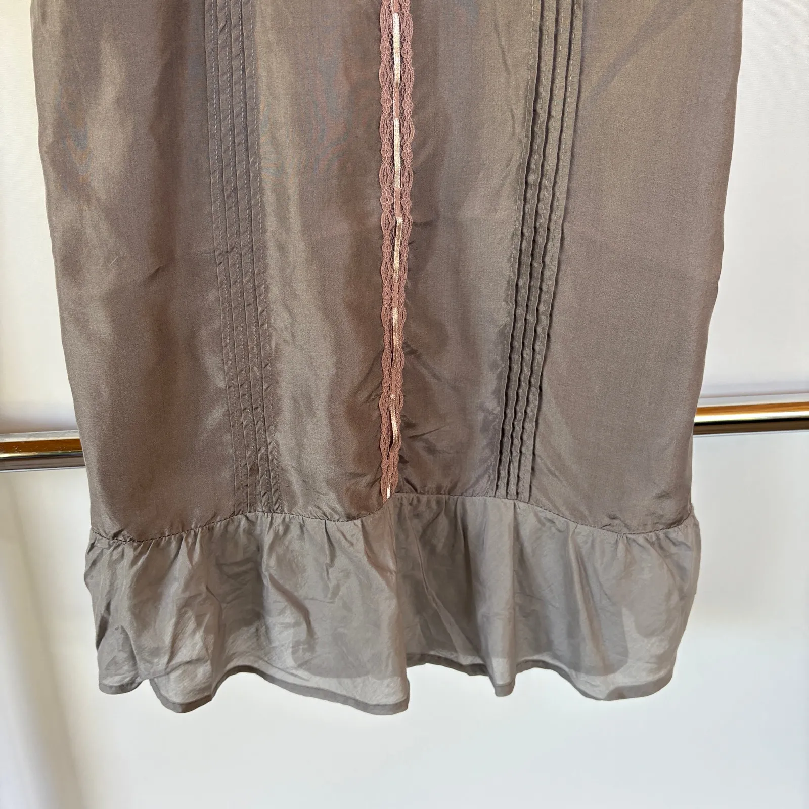 Y2K Silky Lace Tank Top Cami Ruffle Gray Pink Feminine Babydoll Lolita Small - Image 5