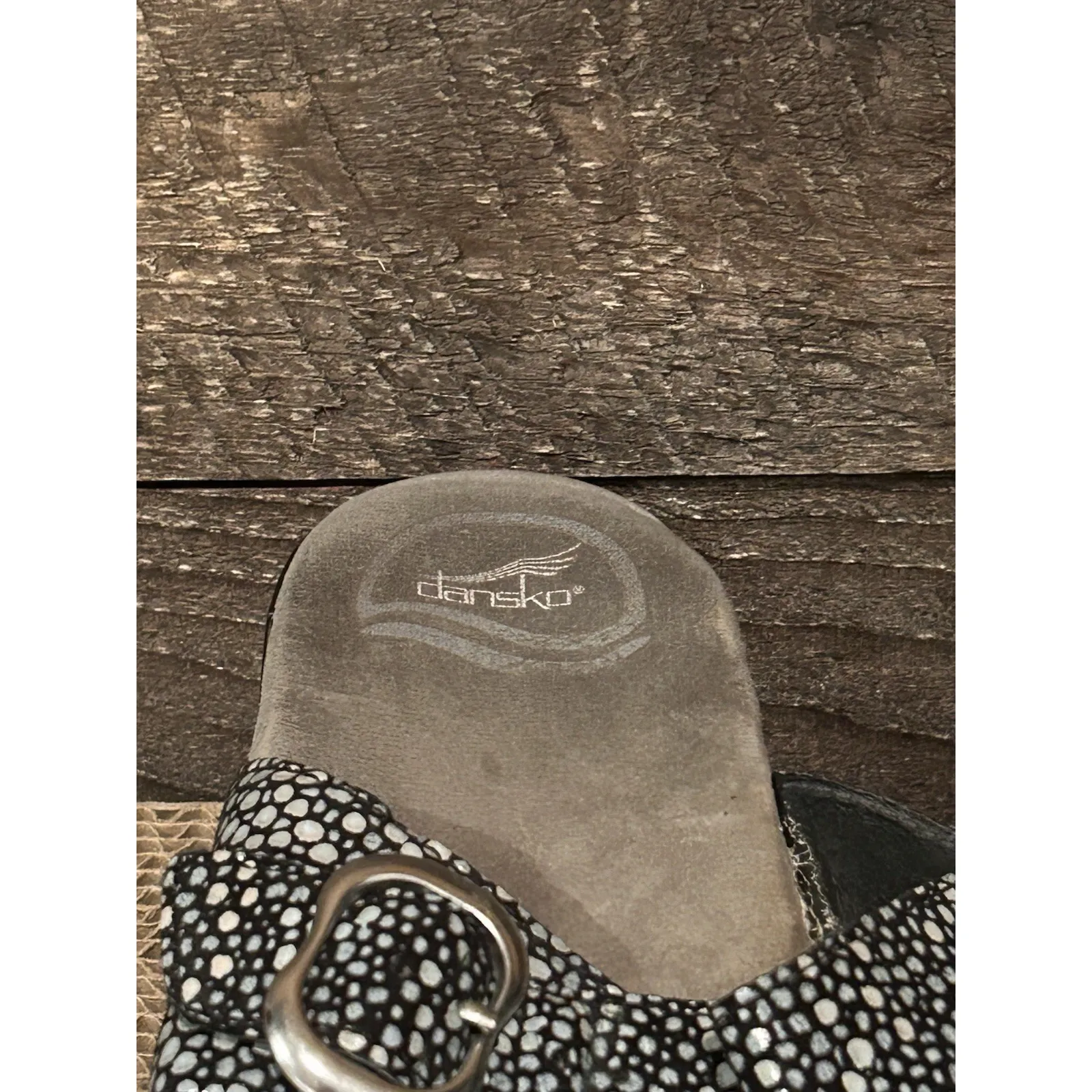 Dansko Sandals EU40 US9 Black Shagreen Sophie Leather Slides Heeled‎ Slip On - Image 5