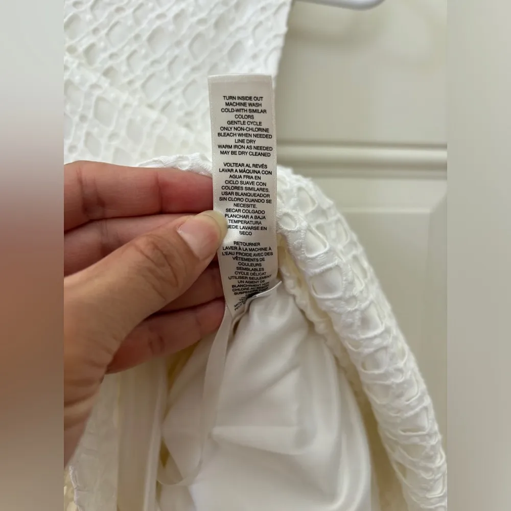 WHBM Dress Women's 6 White Solid 100% Cotton Crochet Pockets Fit Flare Pockets - Image 7