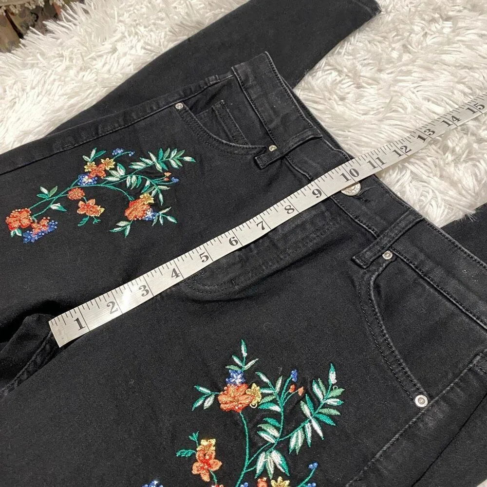 Topshop Jamie Jean in Black Floral Embroidery Size 28 - Image 5