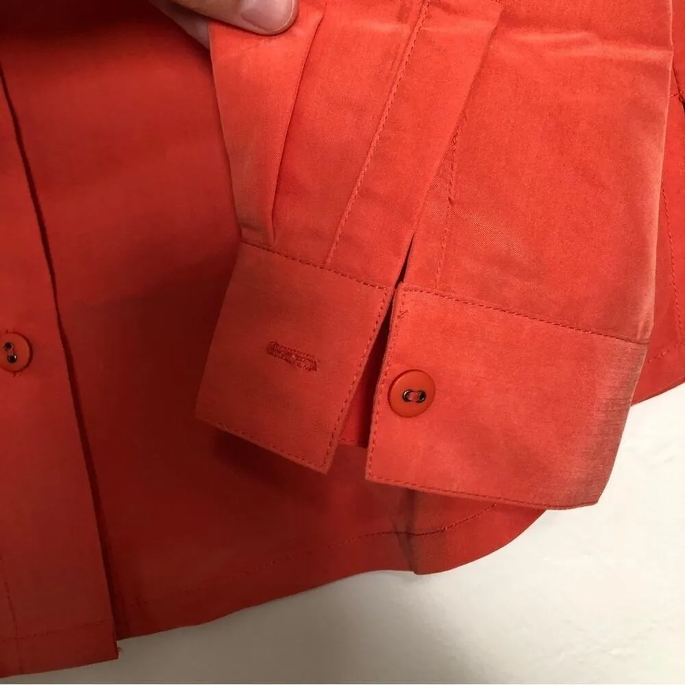 Rafaella Orange Button Up Front Long Sleeve Chest Pockets Shirt Blouse Top - Image 7
