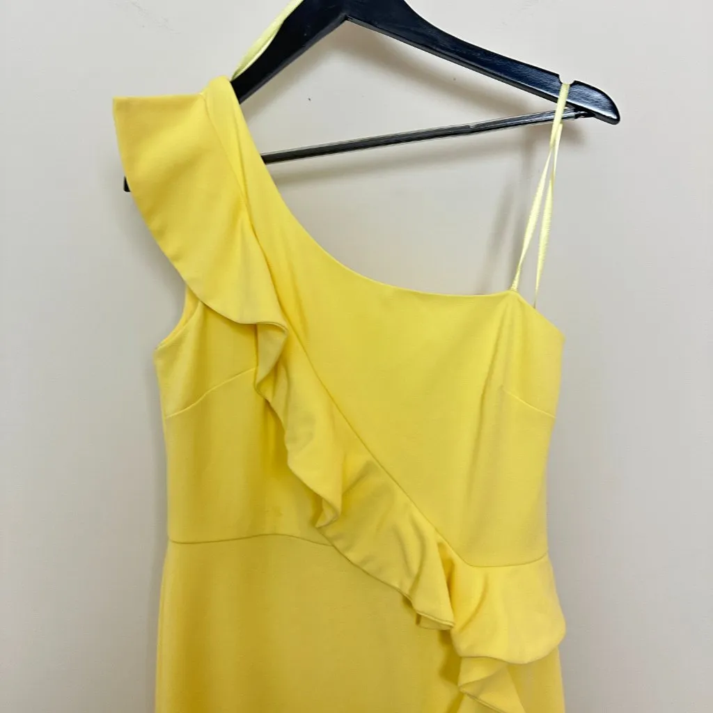 BETSY & ADAM Ruffle One-Shoulder Cocktail Dress in Lemon Size US 12 - Image 5