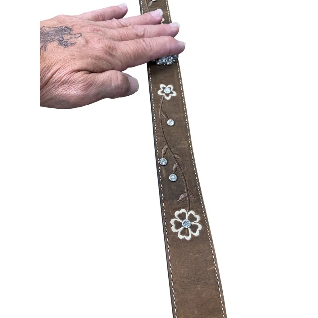 Ariat Womens Brown Leather Western Belt Silver Buckle Floral Accents XL SKU 8977 - Image 6