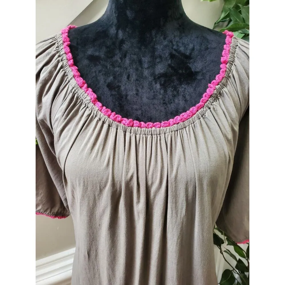 IVY Jane Embroidered Gray Cotton Round Neck 3/4 Sleeve Knee Length Dress Size XS - Image 6