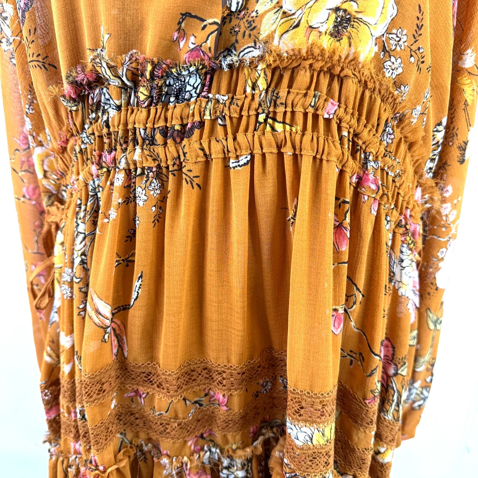 Free People Cherry Blossom Plunge Long Sleeve Mini Dress Size Medium - Image 3