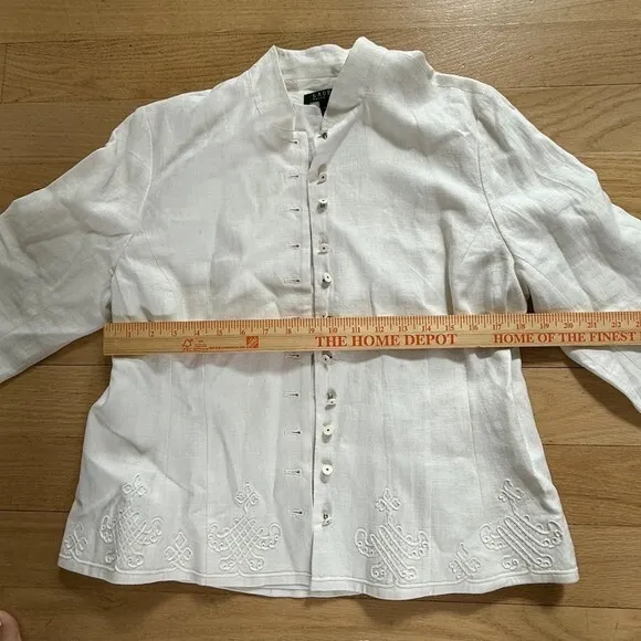 Ralph Lauren 100%‎ Linen Embroidered Mandarin Collar Jacket White Size 16 - Image 3