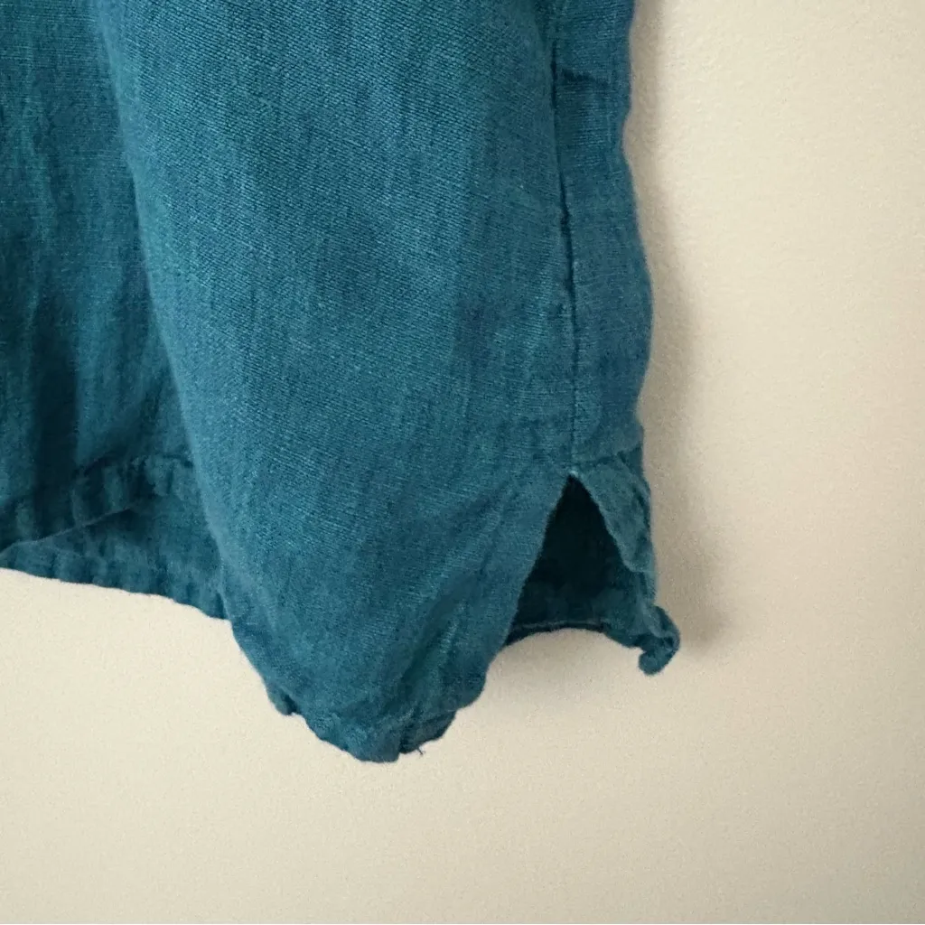 FLAX linen short-sleeve button-down shirt teal size S - Image 5