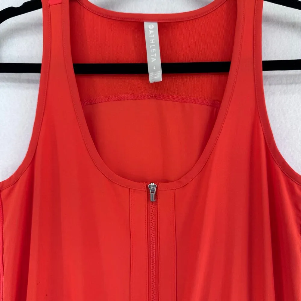 Athleta Sleeveless Zip-Front orange Dress size 4 built in shorts w/pockets - Image 3