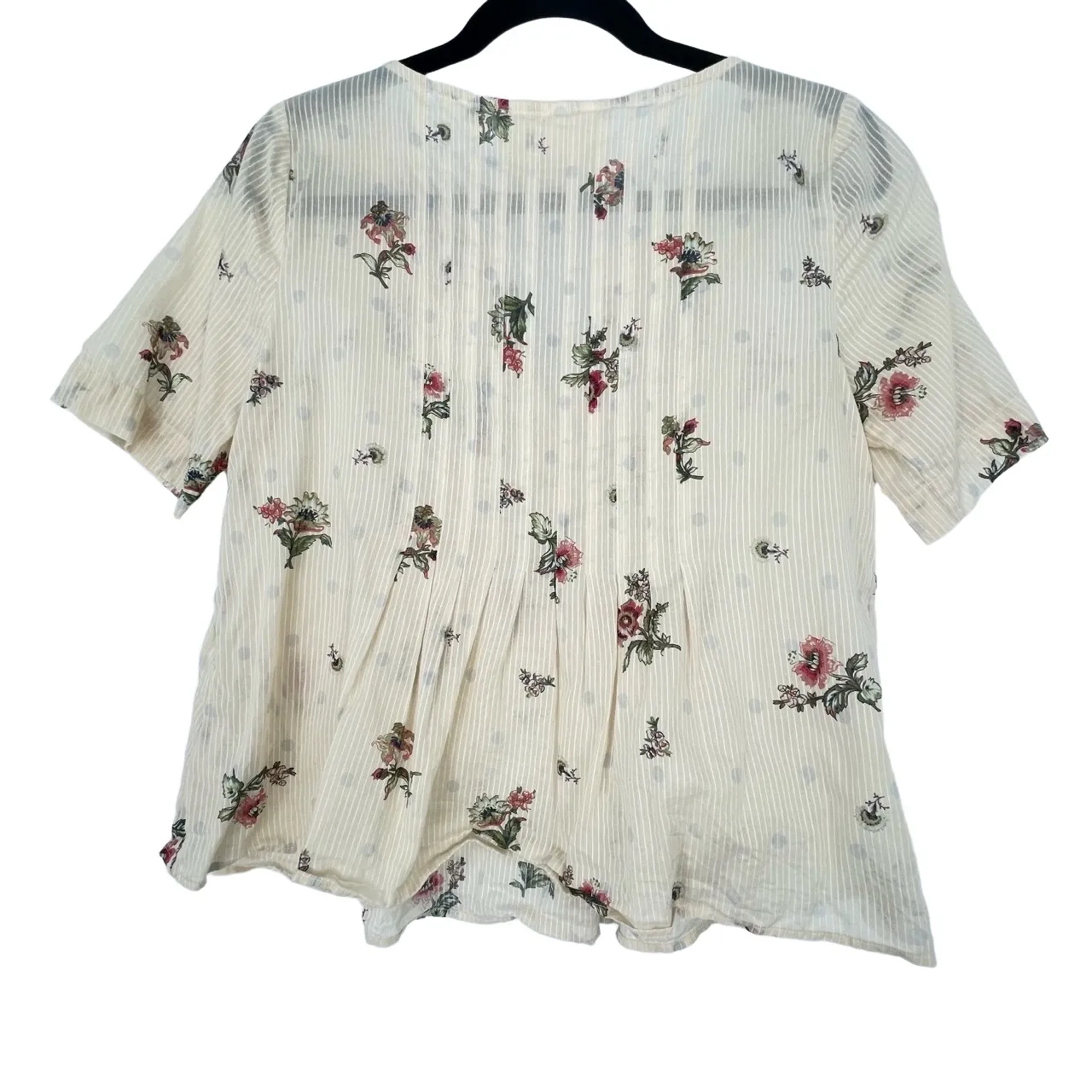 Maeve Womens Floral V-Neck Short Sleeve Pleated Fairy Core Boho‎ Cream Blouse 2 - Image 10