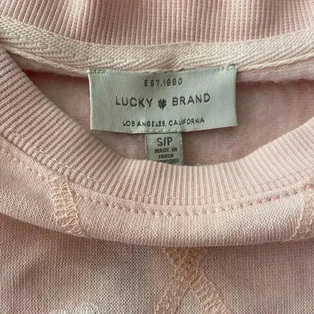 🆕 Lucky Brand Heart Print Oversized Side-Split Sweatshirt Blush Pink S🆕 - Image 6