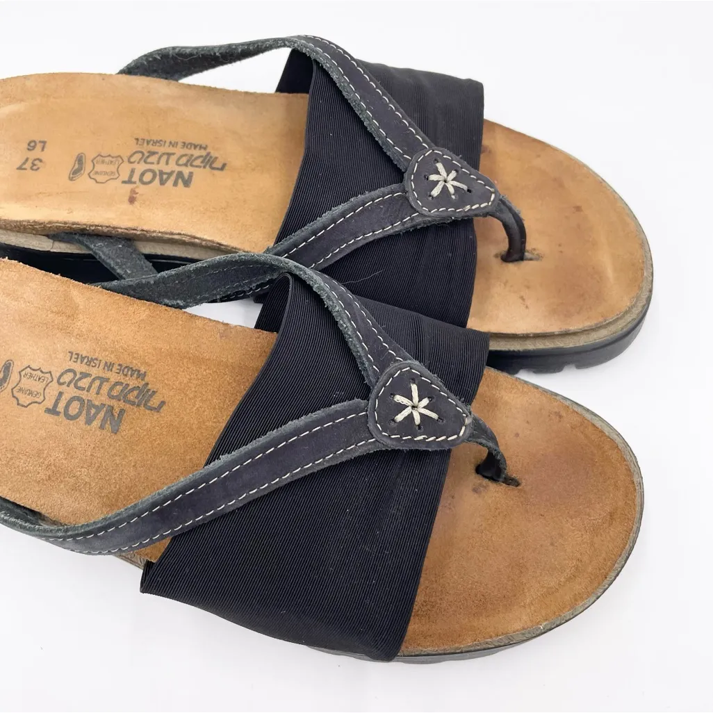 NAOT Orion Sandals Black Leather Thong Women's Size 37/6 Chunky Sole Y2K Comfort - Image 3