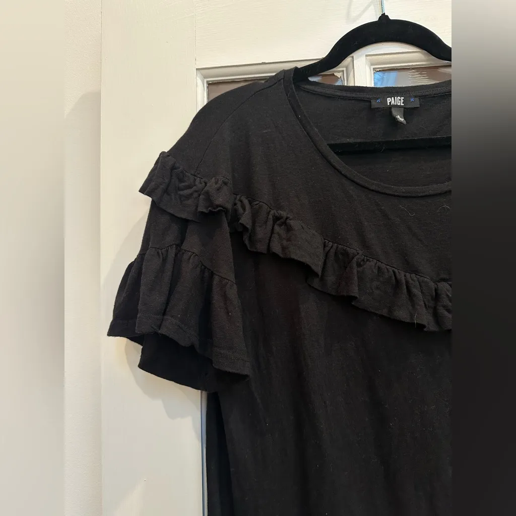 Paige Women's Black Adalie Ruffle T-Shirt Dress Size Small S Pullover Stretchy - Image 2