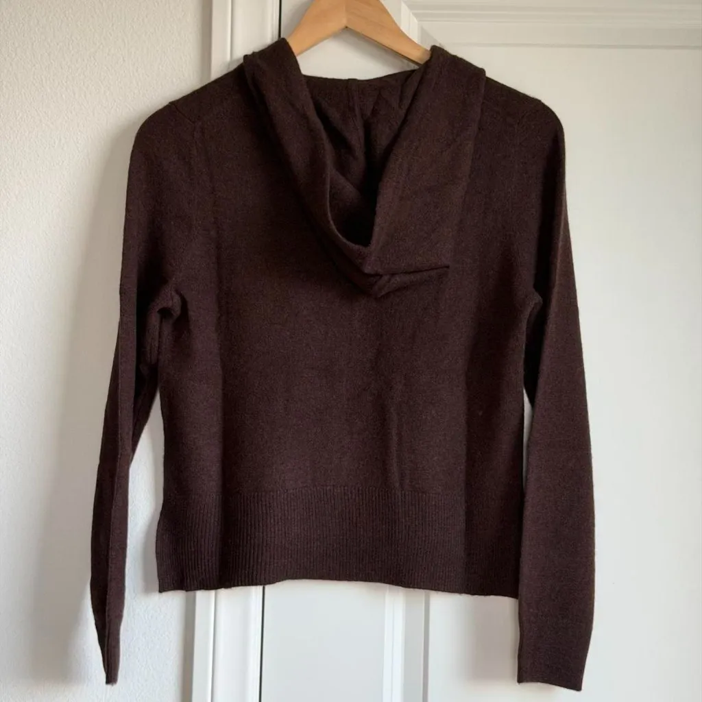 Naadam Signature Cashmere Cropped Zip Up Hoodie in Chocolate, Size Small - Image 9